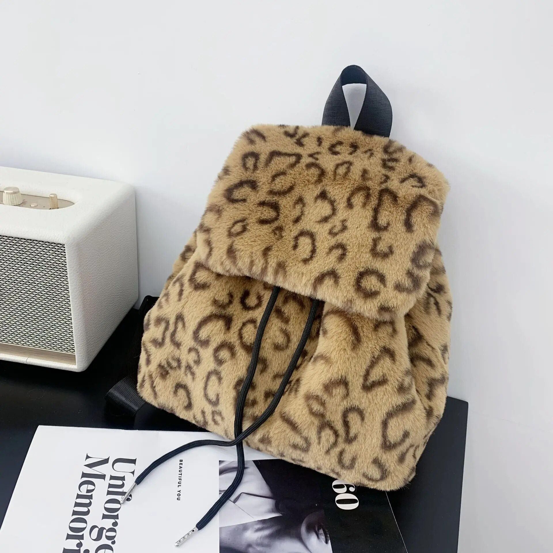 Harajuku Leopard Faux Fur Backpack for Women