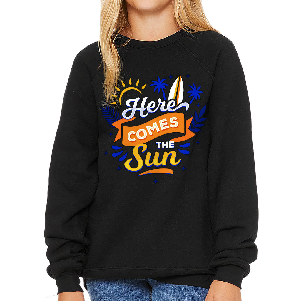 Here Comes the Sun Kids' Raglan Sweatshirt - Cute Sponge Fleece Sweatshirt - Themed Sweatshirt