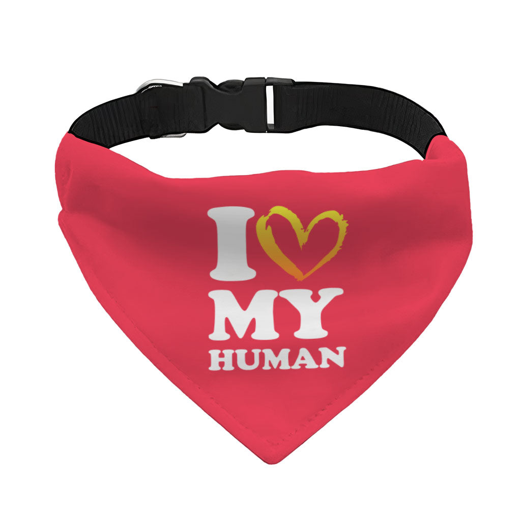 I Love My Human Pet Bandana Collar - Text Design Scarf Collar - Heart Dog Bandana