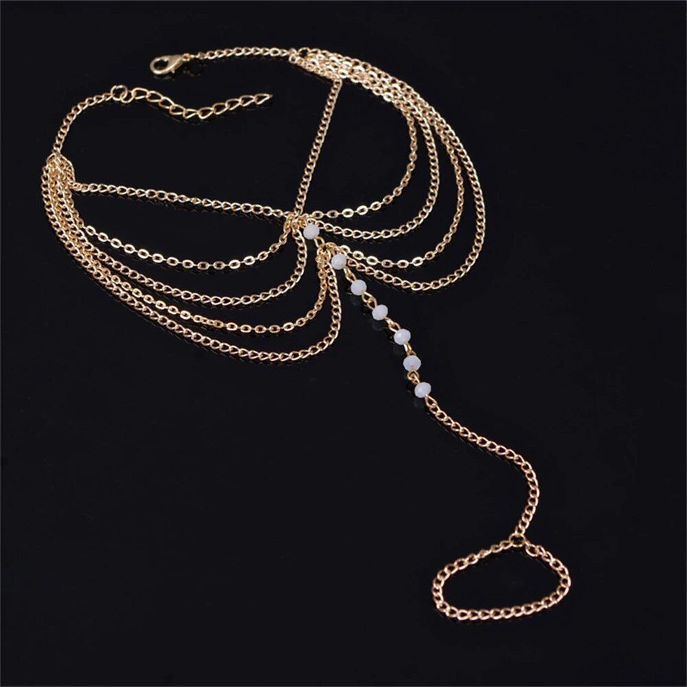 Chic Multi-Layer Pearl & Gold Anklet - Fashionable Stainless Steel Ankle Bracelet for Women