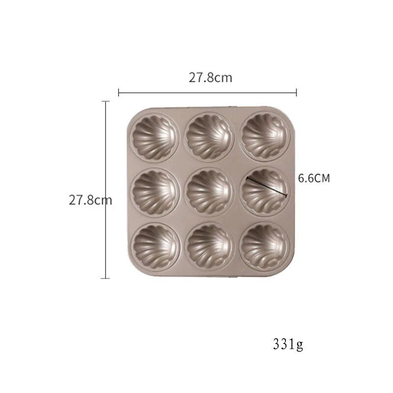 Gold Shell-Shaped Nonstick Carbon Steel Baking Mold for Madeleines and Cookies