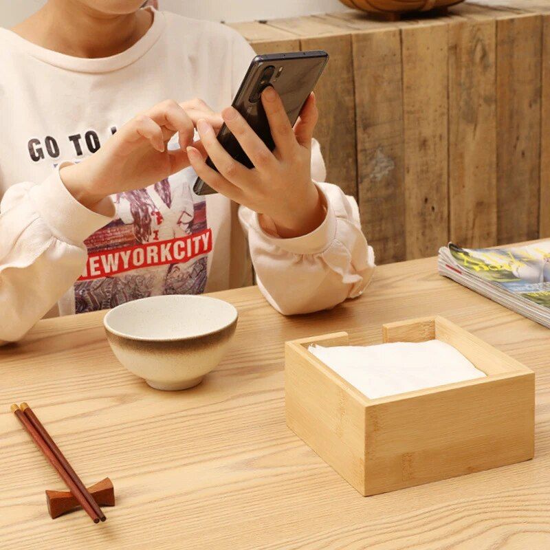 Elegant Bamboo Napkin Holder - Japanese Style Tabletop Tissue Box for Home and Hospitality