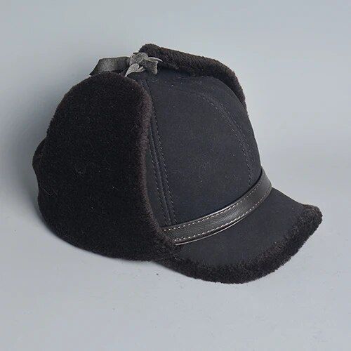 Men's Premium Winter Leather Hat with Wool & Fur - Warm Earflap Bomber Cap