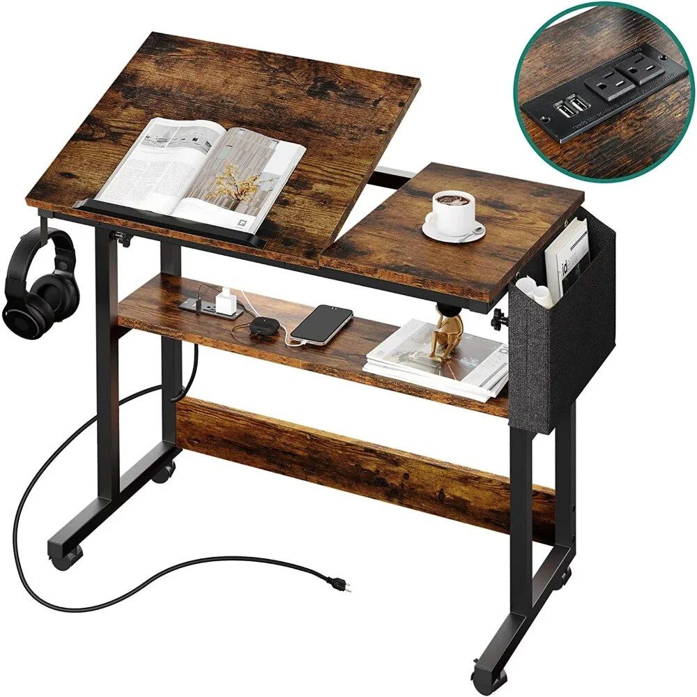 Height Adjustable Portable Laptop Desk with Tiltable Tabletop & Charging Station