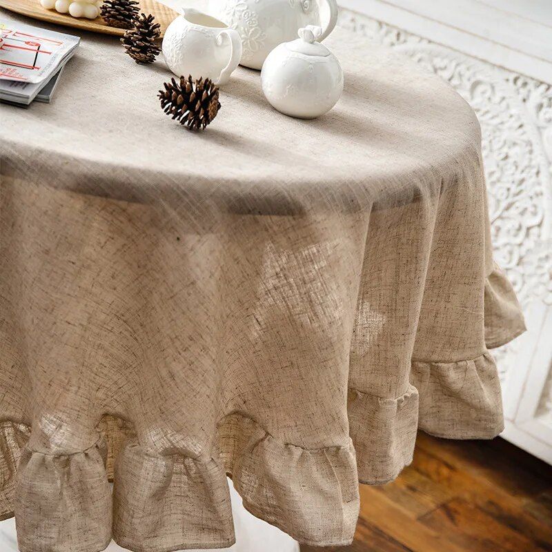 Elegant Cotton Linen Ruffle Tablecloth