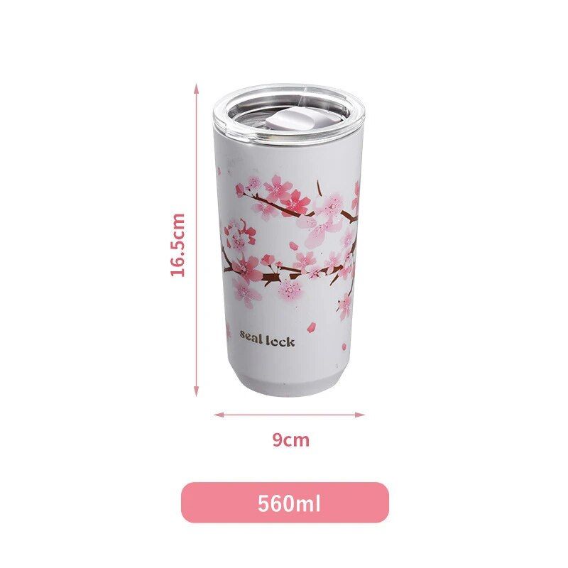 Cherry Blossom Stainless Steel Thermal Mug - Leak-Proof, Double Wall Insulated Coffee & Tea Tumbler