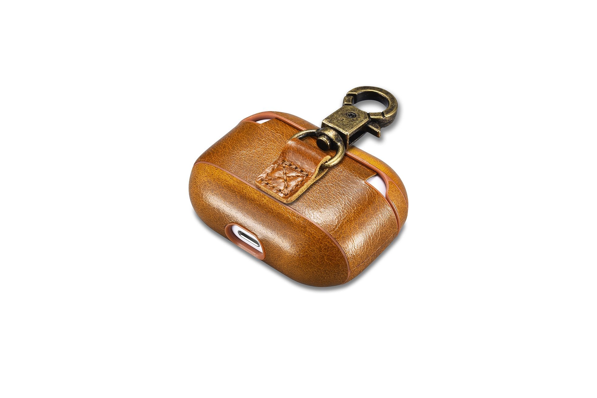 Custom AirPods Pro Waxed Cowhide Brown Leather Case Keychain Metal