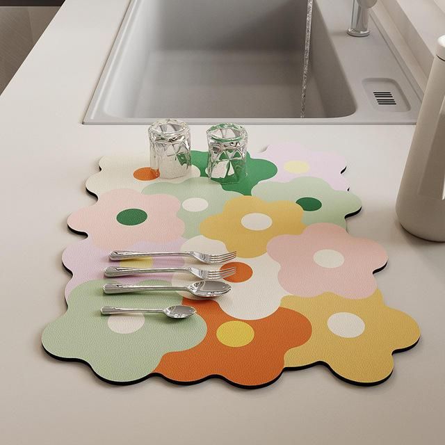 Floral Diatom Mud Quick Dry Dish Mat