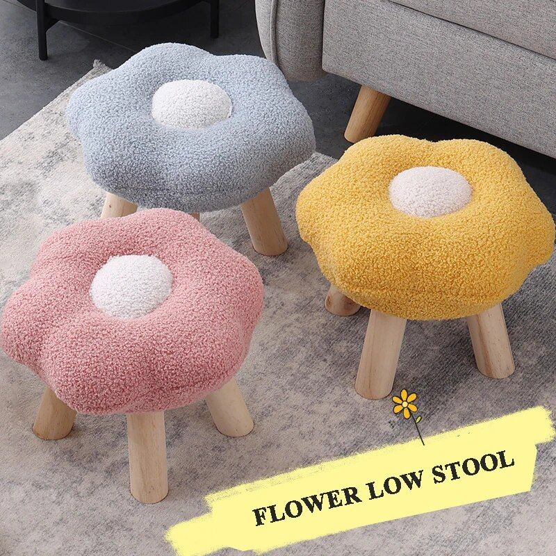 Colorful Flower-Shaped Wooden Stool Ottoman