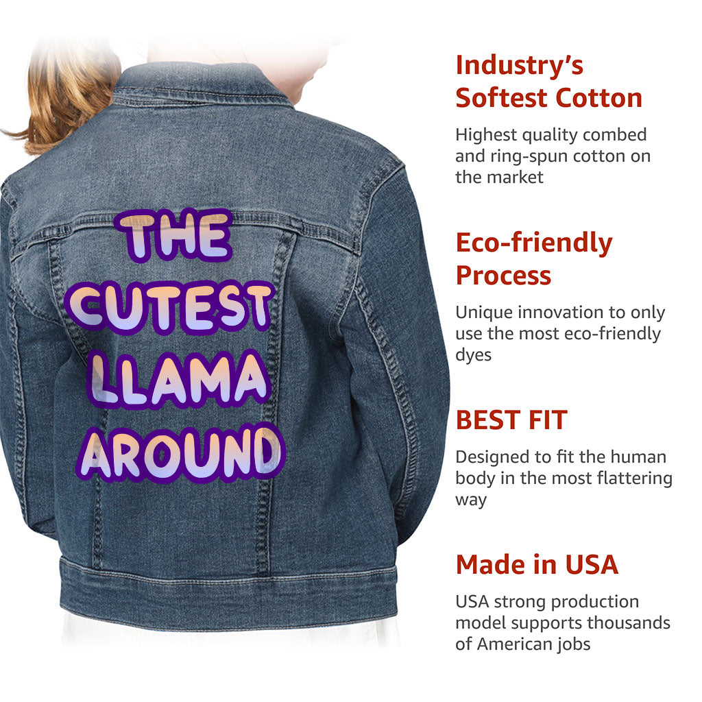 Cute Design Kids' Denim Jacket - Llama Jean Jacket - Graphic Denim Jacket for Kids