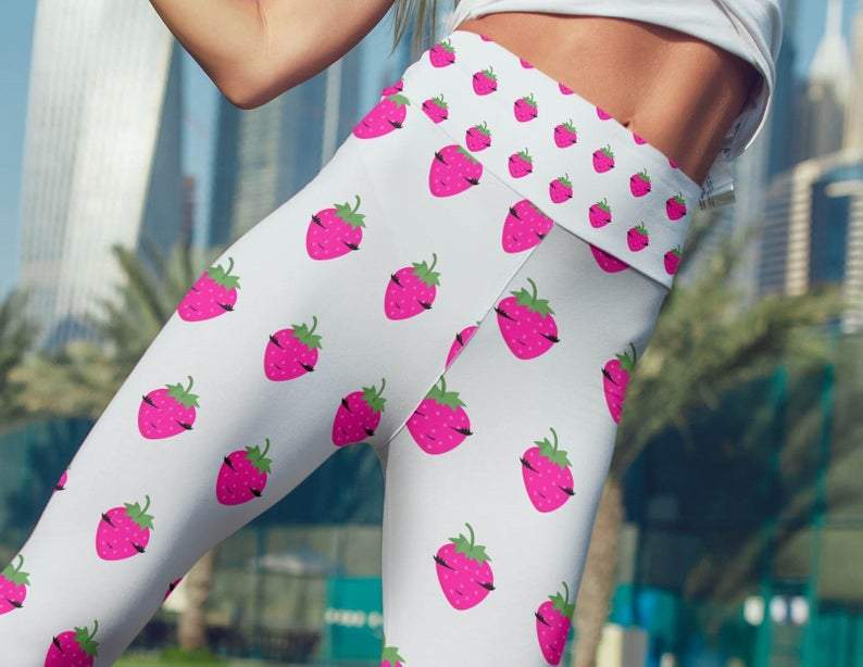 Kawaii Strawberry White leggings, Capris, Shorts