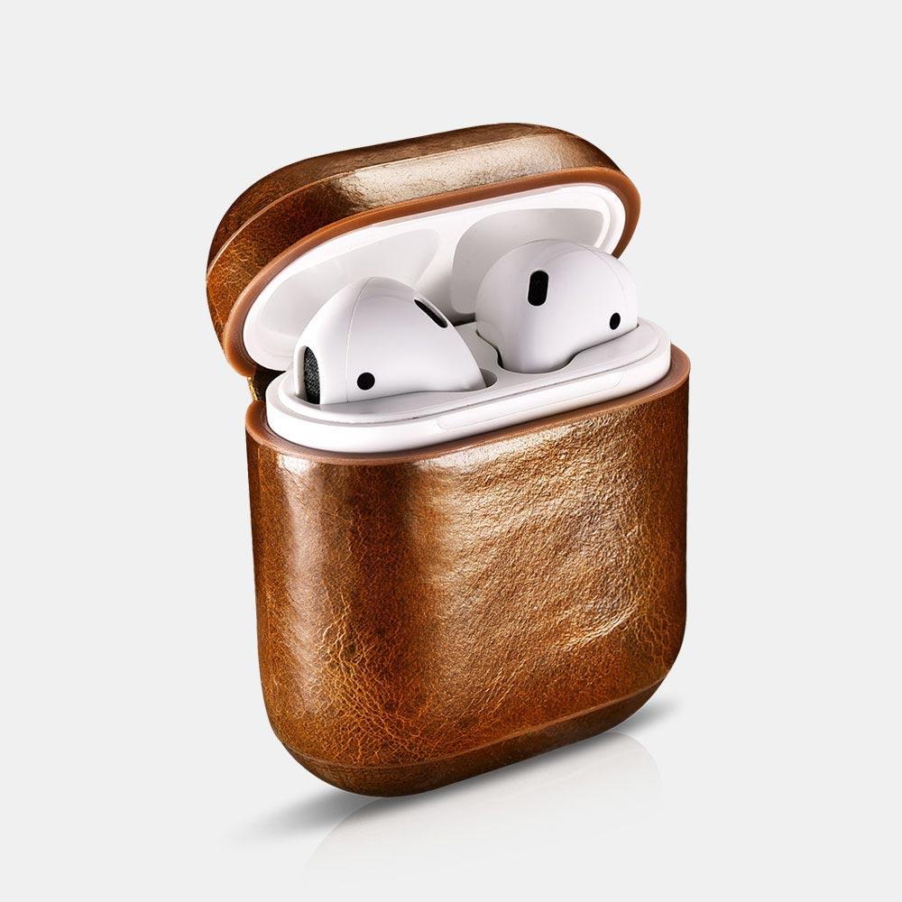 Luxury Light Brown Premium Leather AirPods 1 & 2 Case Hook Series