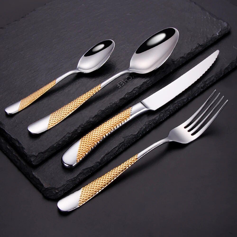 Gold Plated Stainless Steel Cutlery Set for Elegant Dining