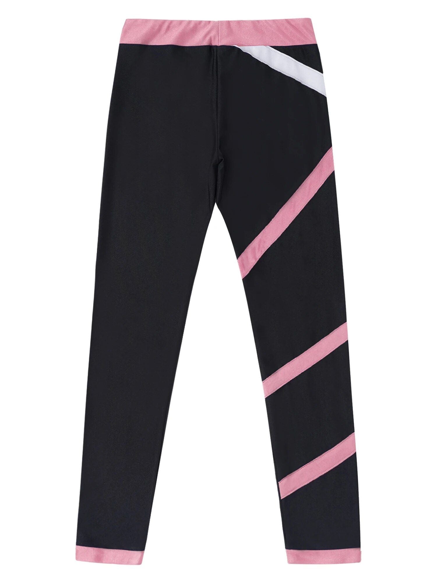 Kids' Athletic Wear Set - Stretchy Long Sleeve Crop Top & Colorblock Leggings for Gymnastics, Yoga, Skating