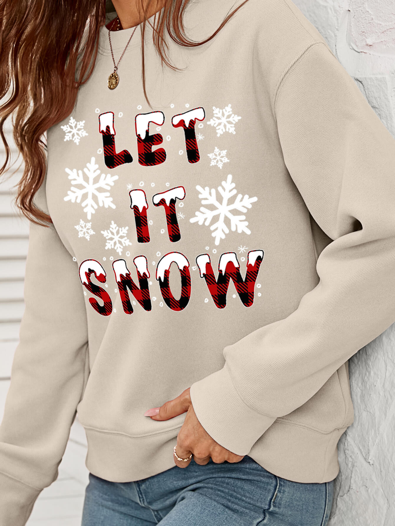 LET IT SNOW Graphic Dropped Shoulder Sweatshirt