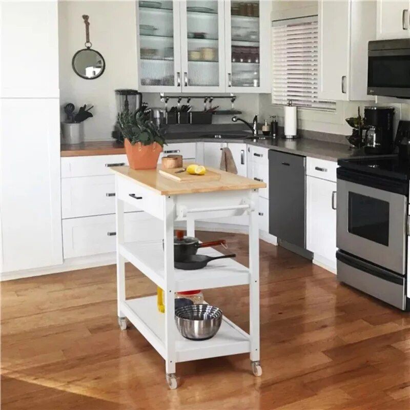 Elegant 40" White Kitchen Island Cart with Ample Storage