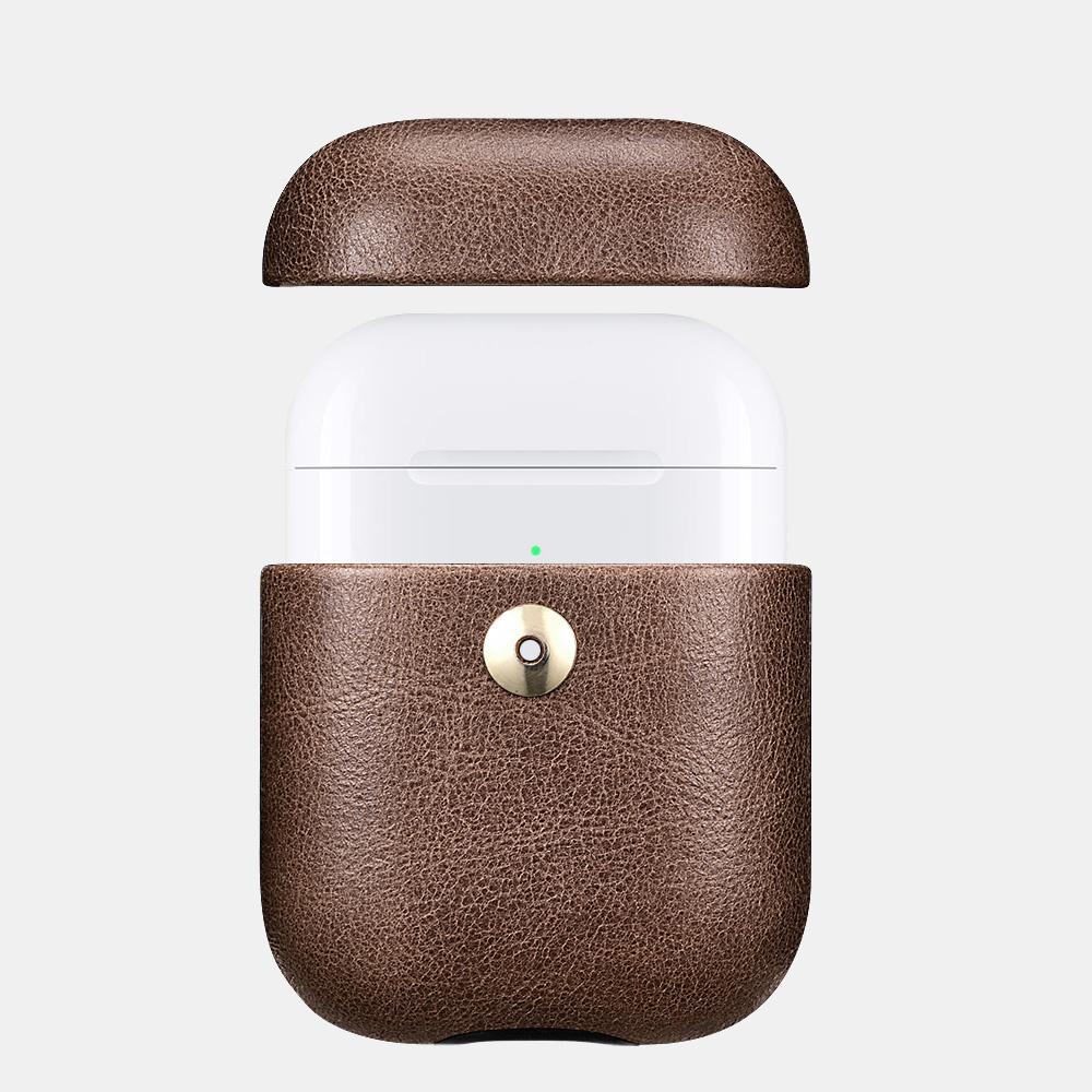 Brown Genuine Leather AirPods 2 Case with Color Embossing