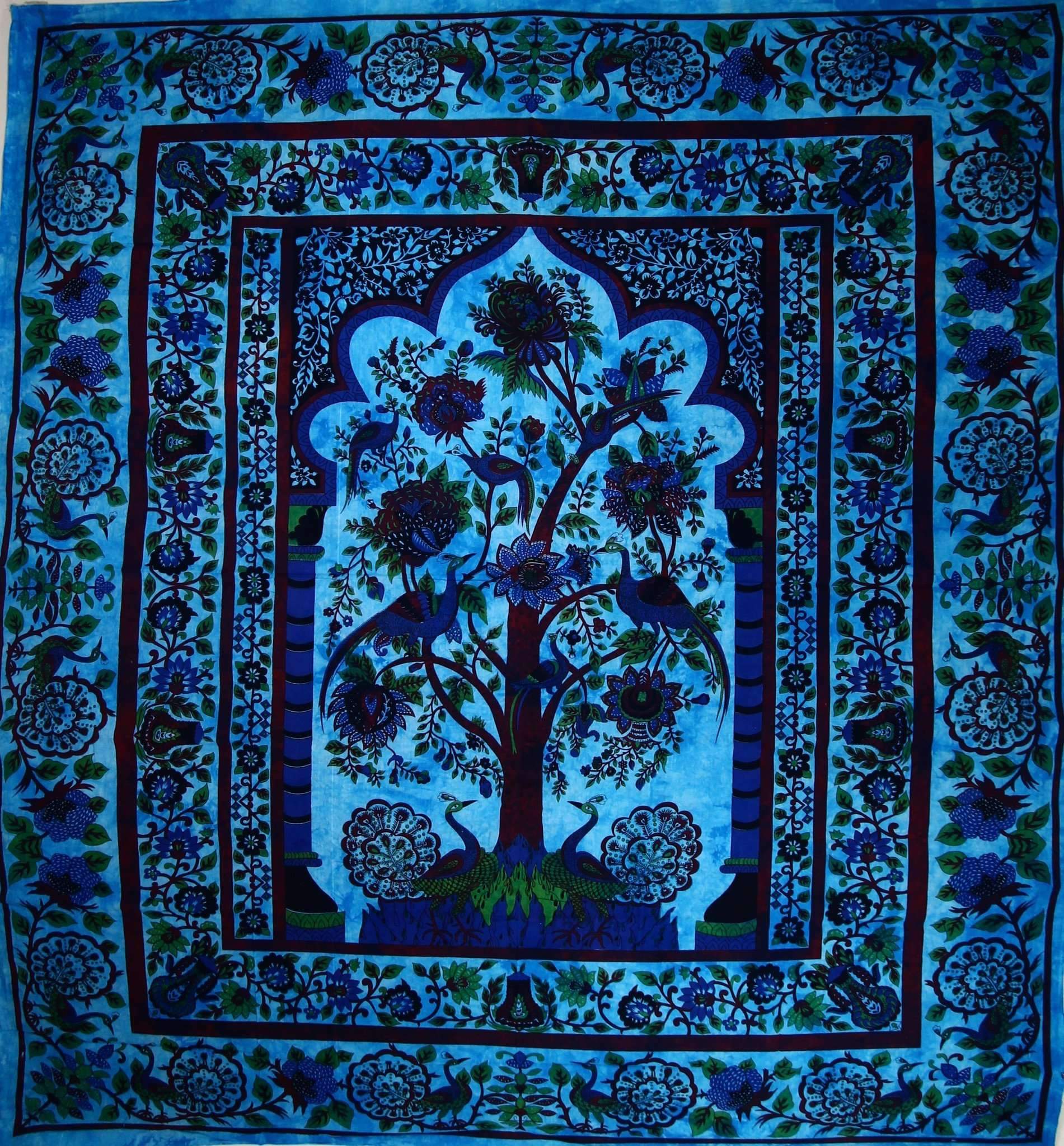 Turquoise Tree of Life Peacock Tapestry | Silver Hestia