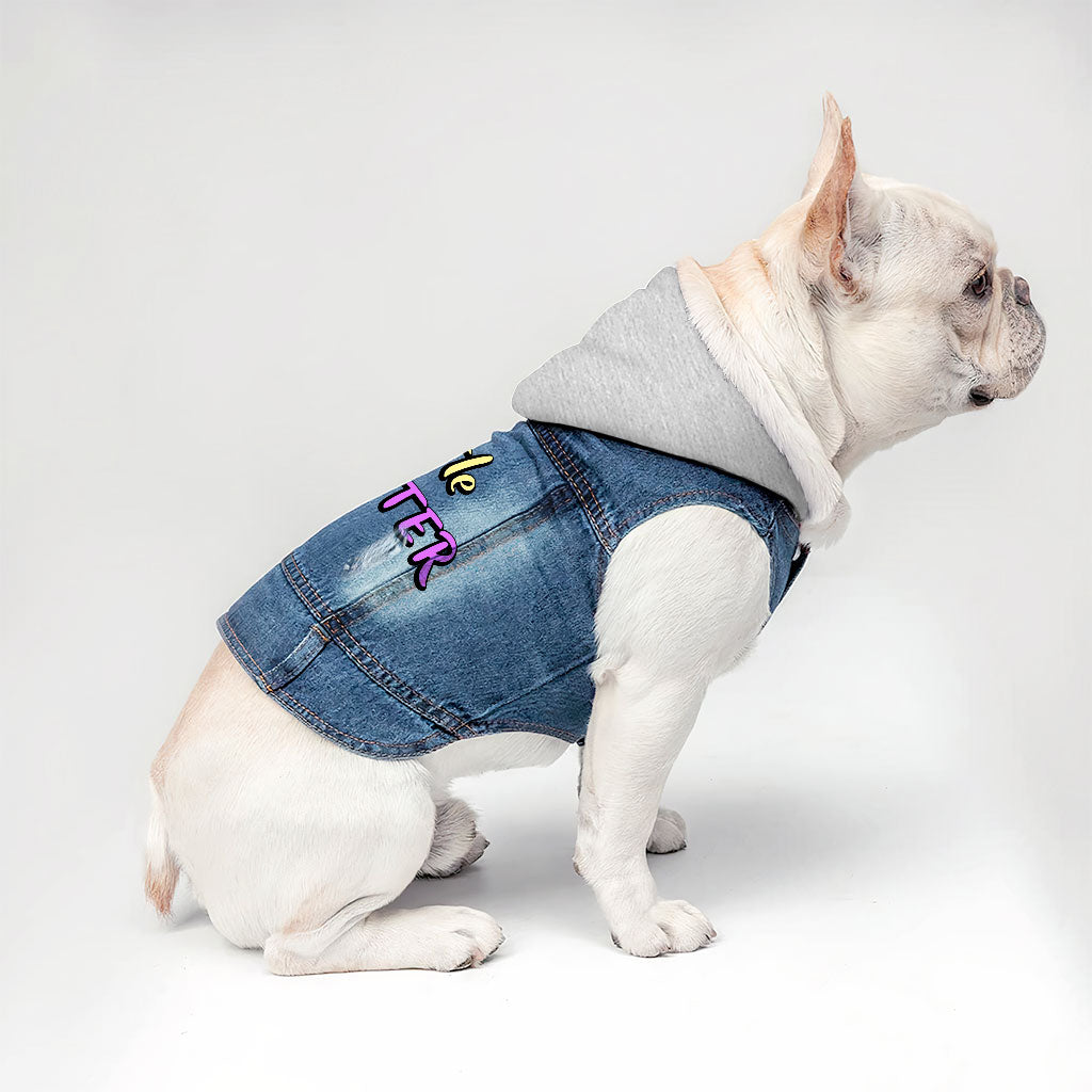 Little Monster Dog Denim Jacket - Unique Dog Denim Coat - Word Print Dog Clothing