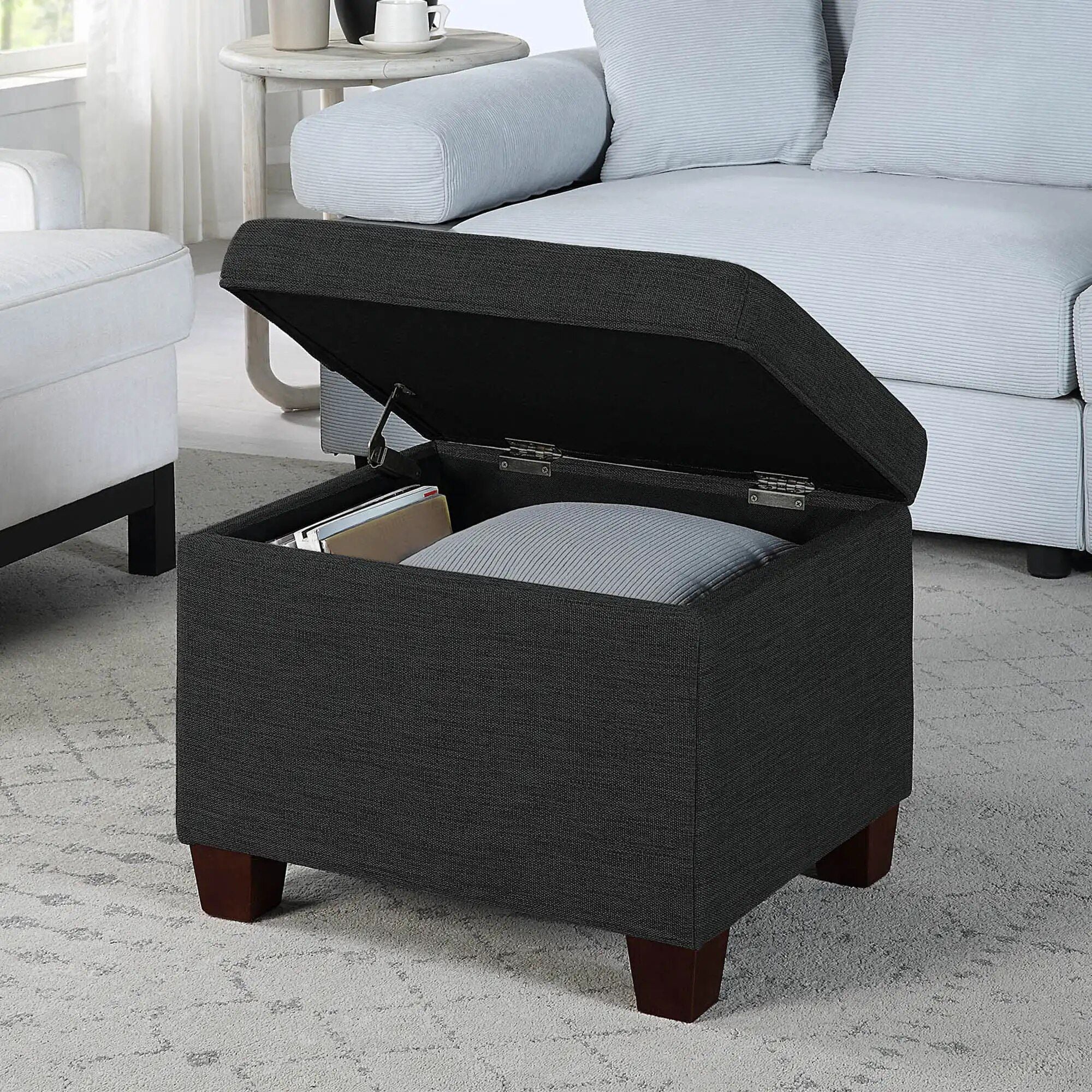 Madison Multi-Functional Storage Ottoman, Dark Charcoal Gray Fabric