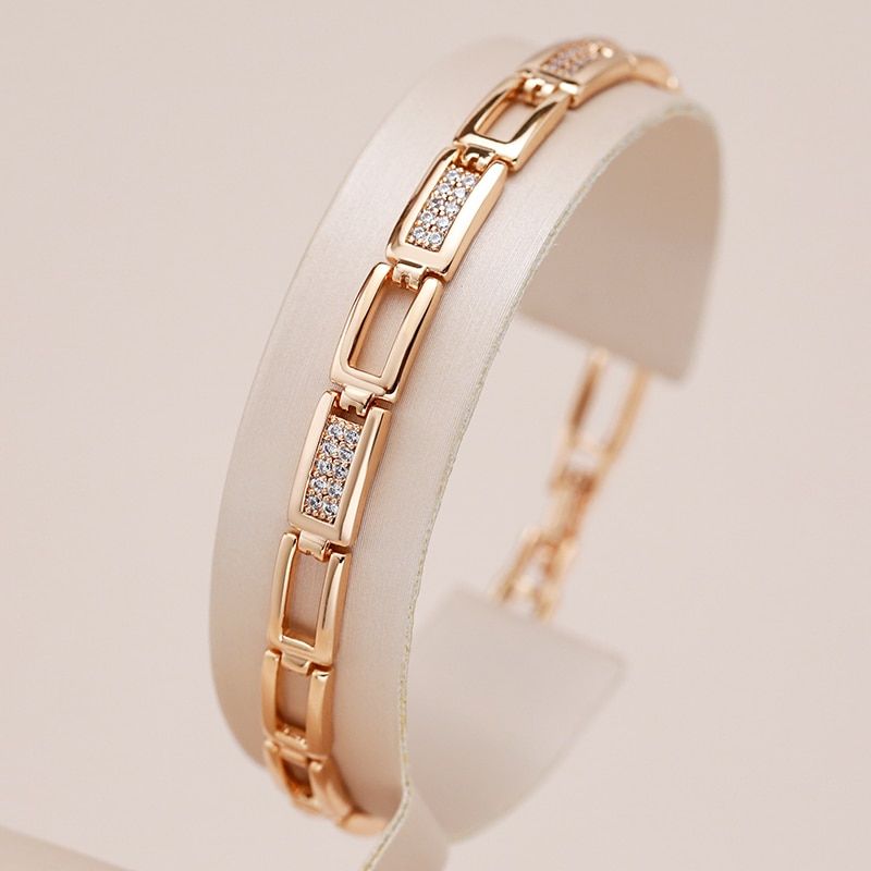 Rose Gold Square Zircon Bracelet - Luxury Geometric Link Chain for Women