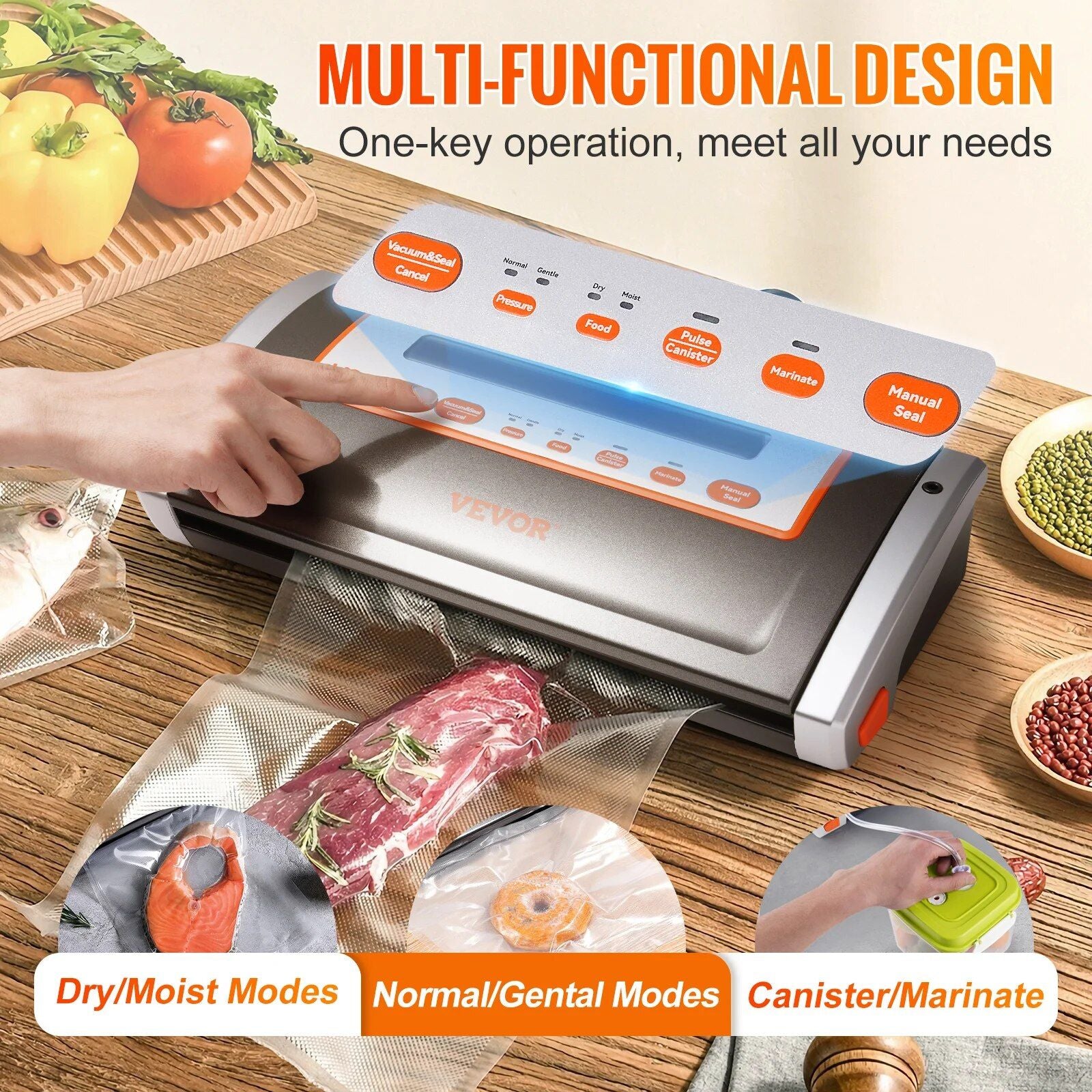 Multi-functional Automatic Vacuum Sealer Machine with Built-in Cutter for Food Preservation