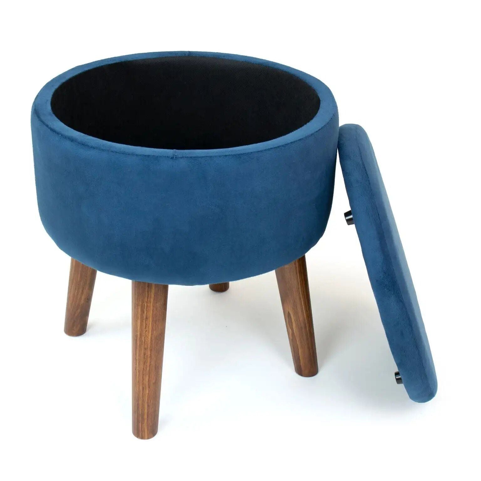 16-Inch Velour Round Storage Ottoman with Wooden Legs