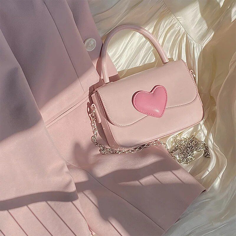 Chic Pink Heart Square Shoulder Bag