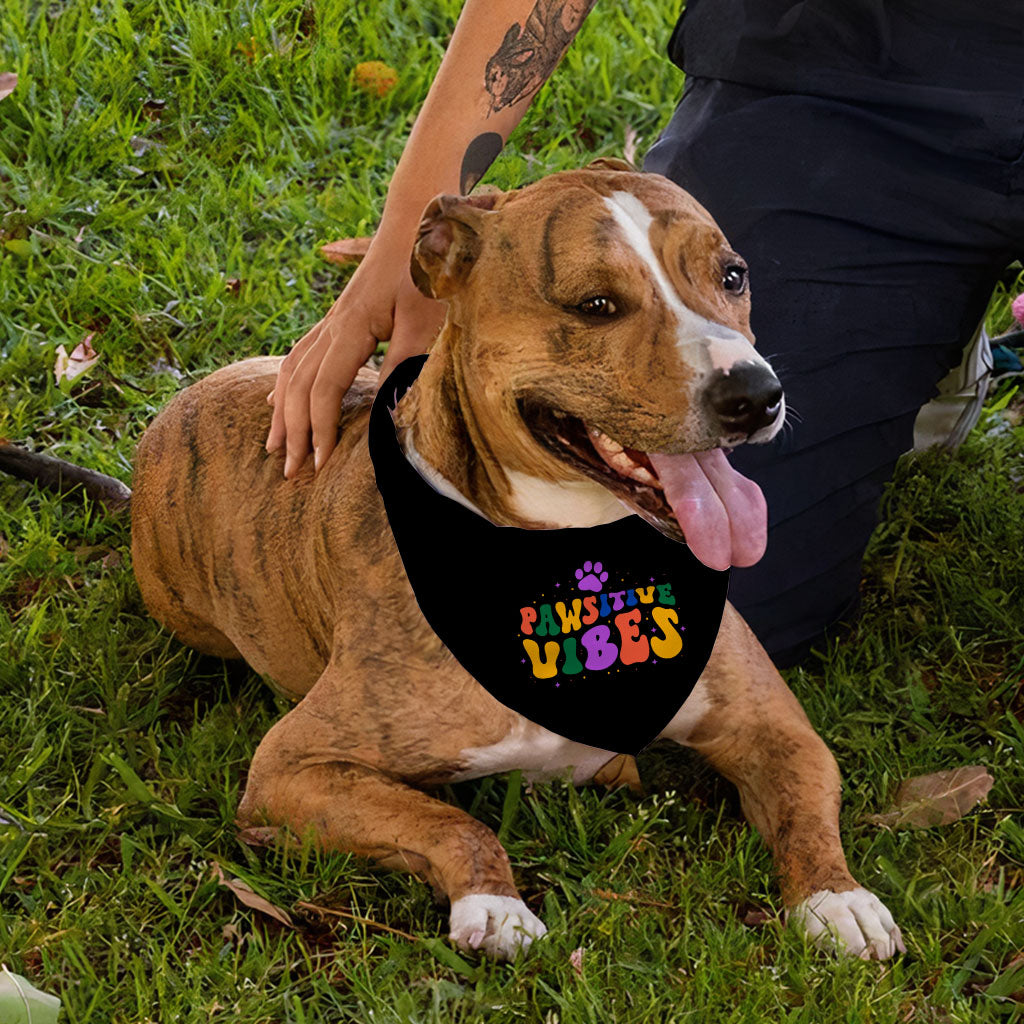 Pawsitive Vibes Pet Bandana - Colorful Text Dog Bandana - Cool Pet Scarf