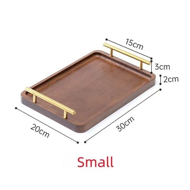 Elegant Wooden Serving Tray with Handles - Modern Rectangular Tableware for Home Decor