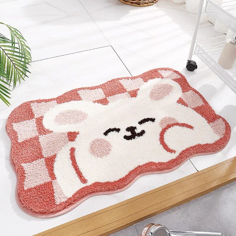 Soft Plush Cartoon Microfiber Bath Mat - Absorbent, Non-Slip, Quick-Dry Bathroom Rug