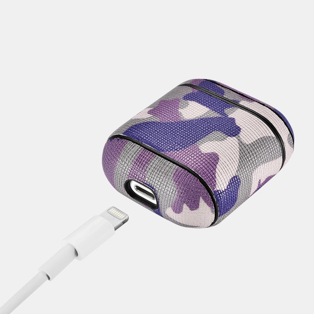 Camo Purple Premium Leather AirPods 1 & 2 Case