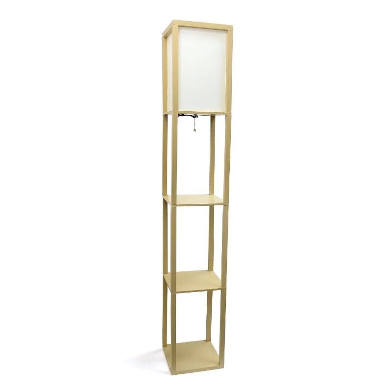 Elegant Multi-Functional Floor Lamp with Storage Shelves and Linen Shade