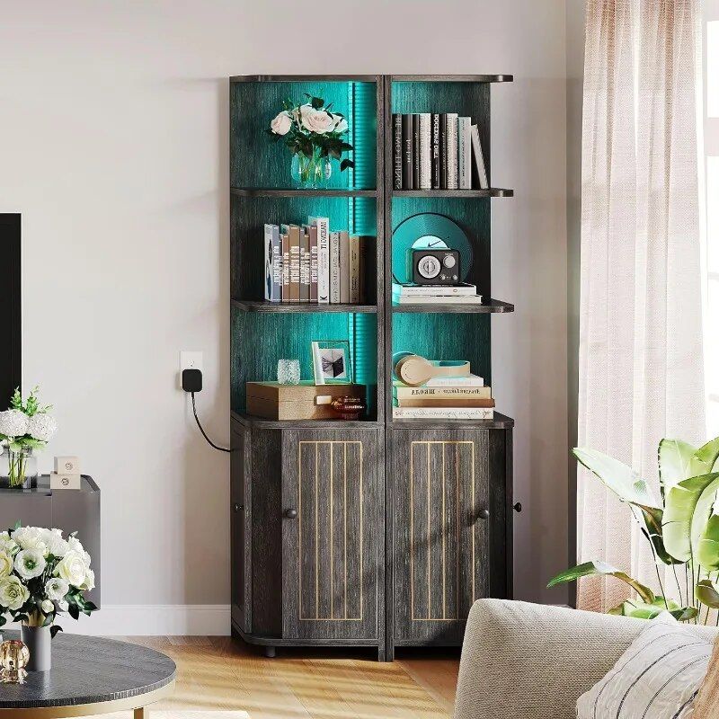 Modern LED-Lit Corner Cabinet