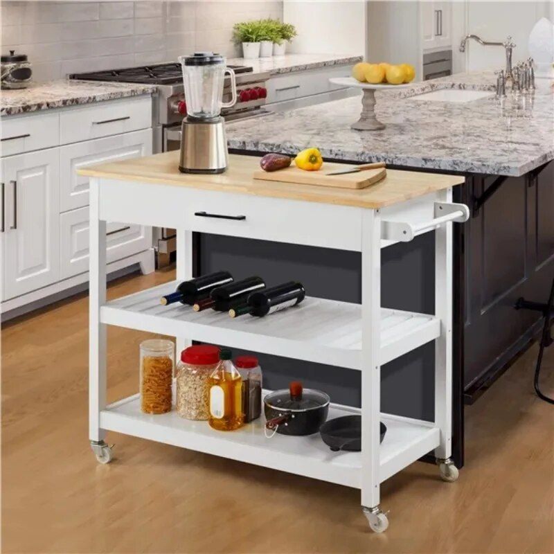 Elegant 40" White Kitchen Island Cart with Ample Storage