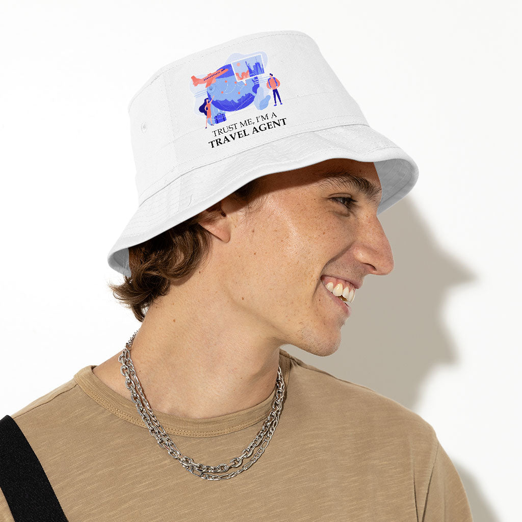 Travel Agent Bucket Hat - Travel Themed Hat - Printed Bucket Hat