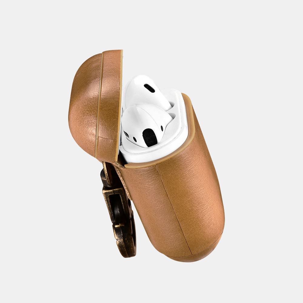 Vintage Tan Premium Leather AirPods 1 & 2 Case with Hook