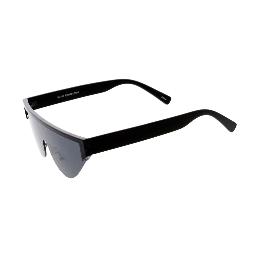 Black & Smoke Rimless Flat-Top Futuristic Sunglasses