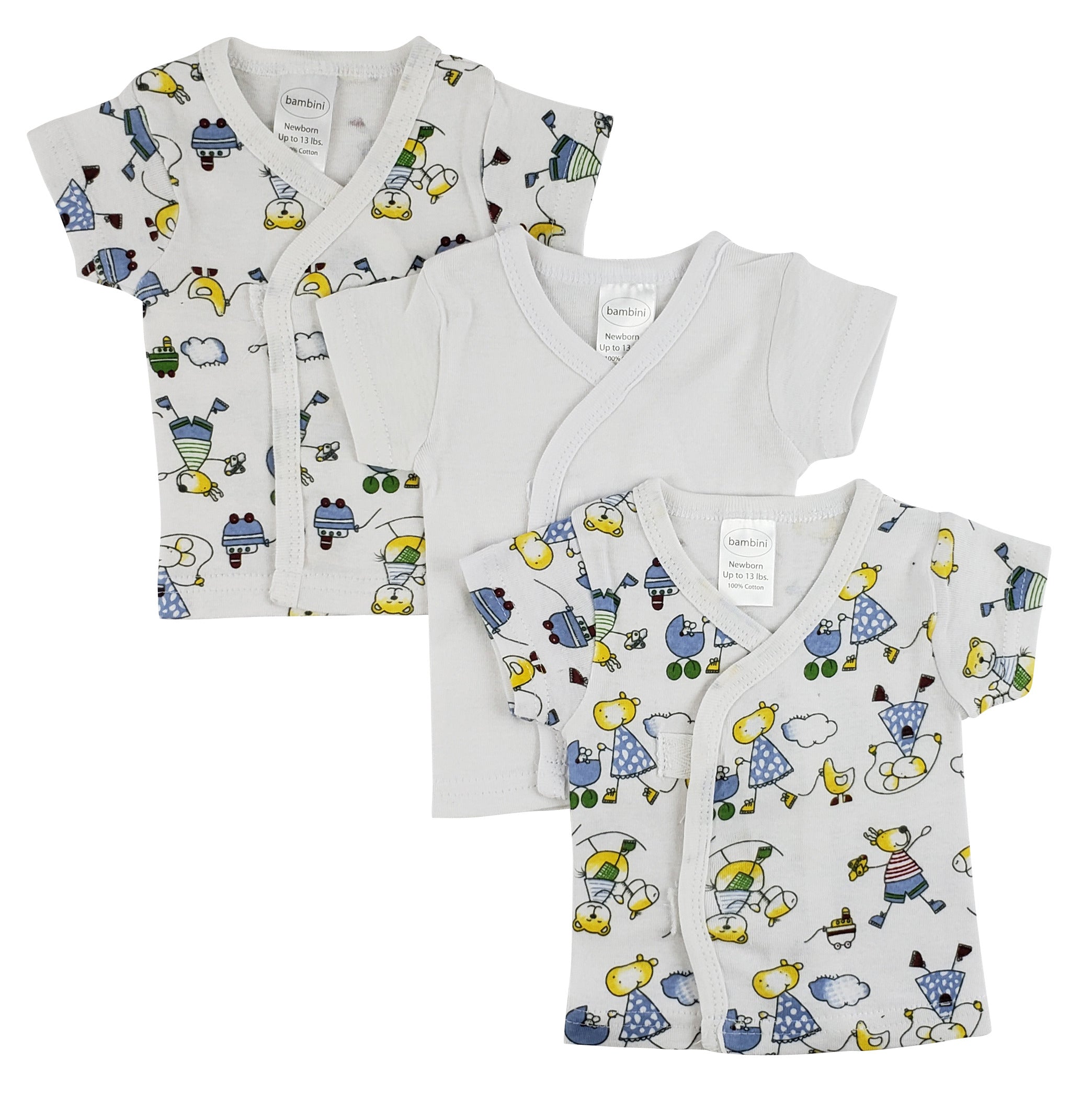 Bambini White Side Snap Short Sleeve Shirt - 3 Pack