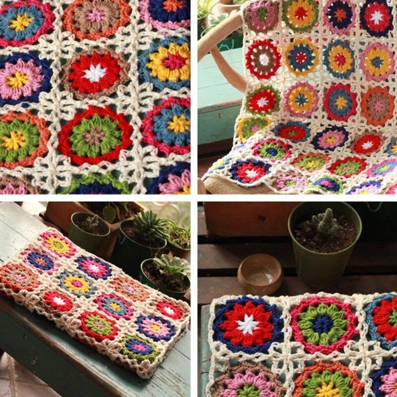 Boho Vintage Handmade Crochet Sofa Throw