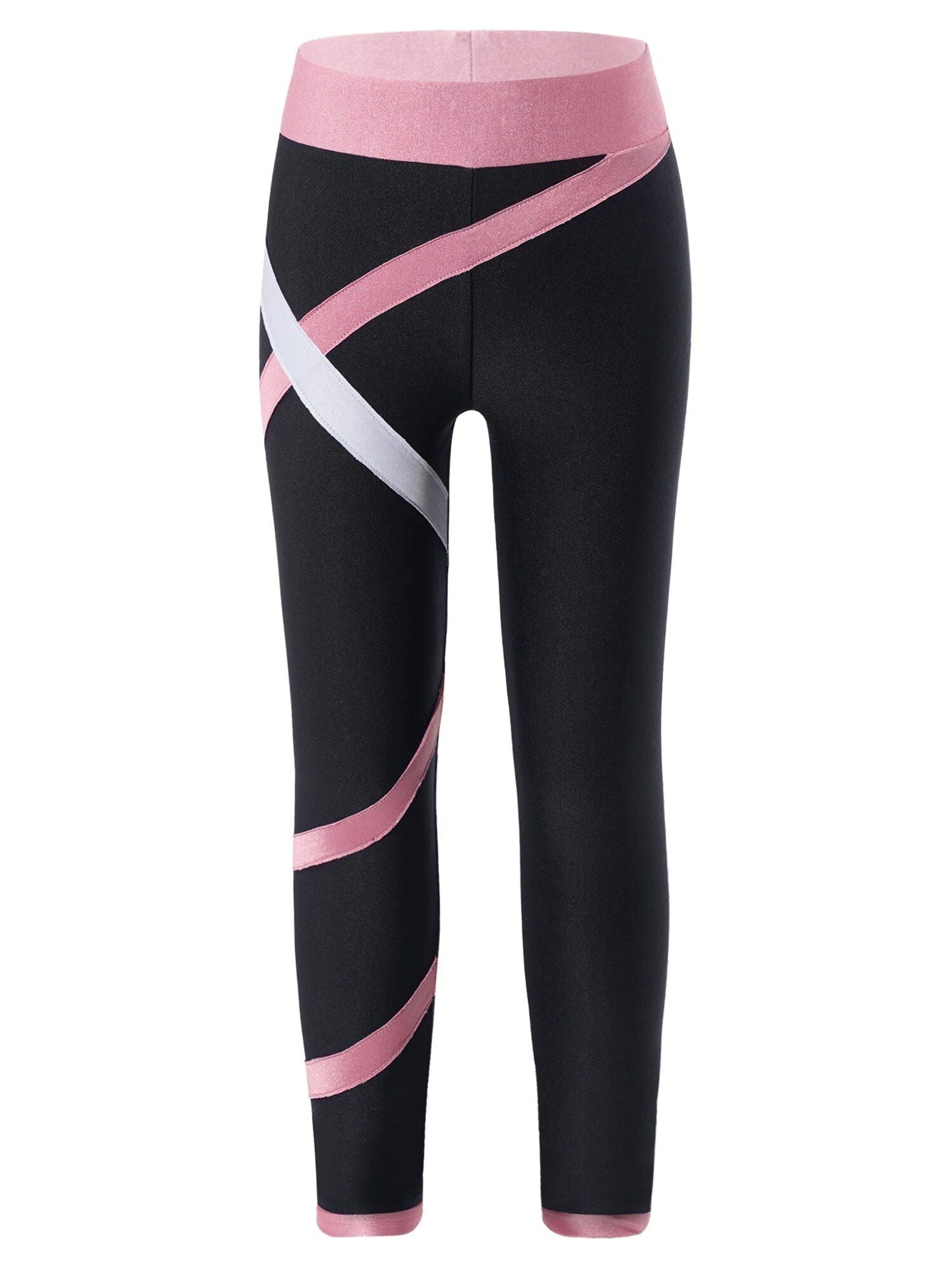 Kids' Athletic Wear Set - Stretchy Long Sleeve Crop Top & Colorblock Leggings for Gymnastics, Yoga, Skating