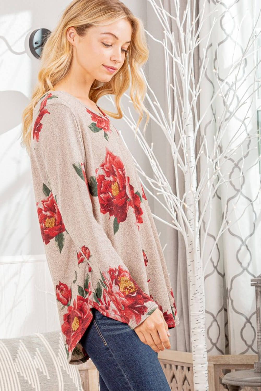 Floral V-Neck Tunic Top