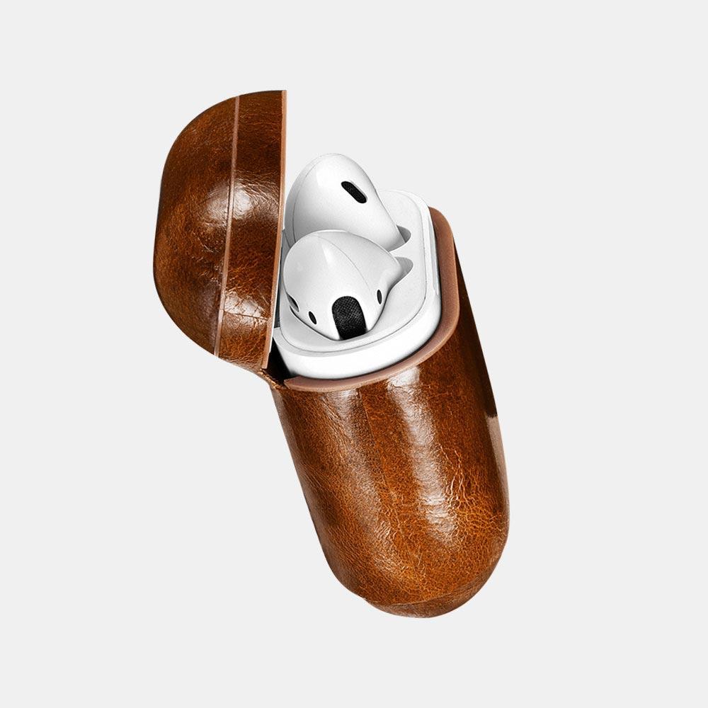 Luxury Light Brown Premium Leather AirPods 1 & 2 Case Hook Series