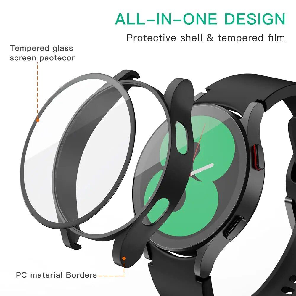 Samsung Galaxy Watch 4 Full Protective Tempered Glass & Matte Case