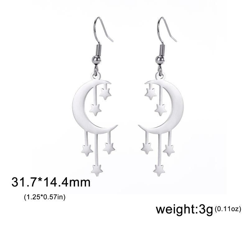 Starry Moonlight Stainless Steel Dangle Earrings for Women