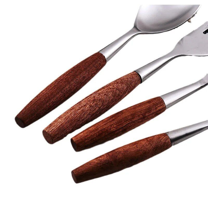 Elegant Natural Wood & Stainless Steel Cutlery Set - 5Pcs