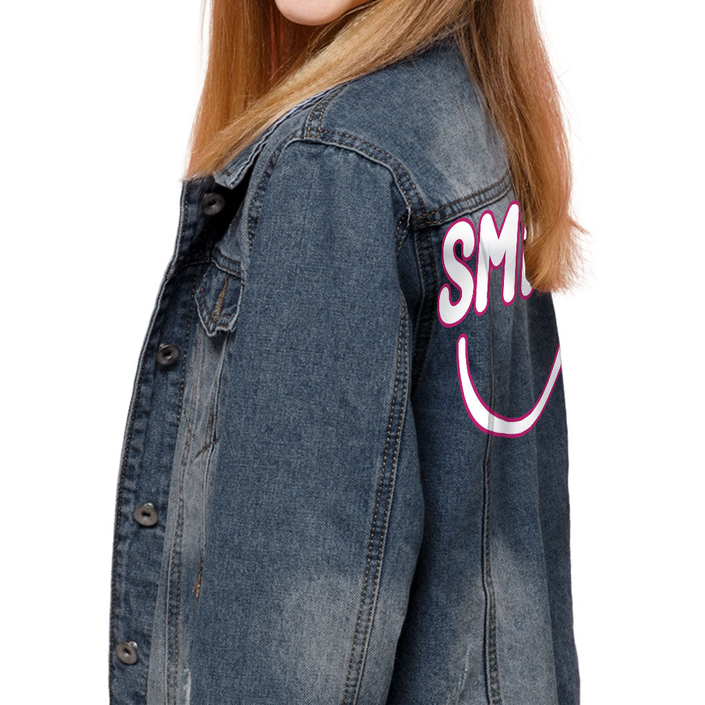 Smile Kids' Denim Jacket - Positive Jean Jacket - Cute Design Denim Jacket for Kids