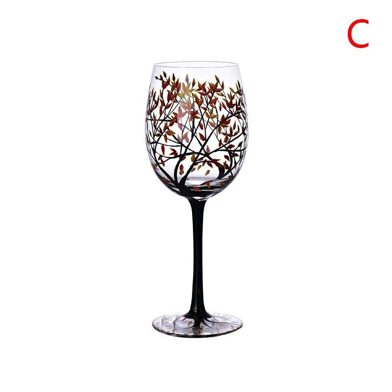 Enchanted Seasons Glass Goblet - Artistic Tree Design Wine Glass for Special Occasions