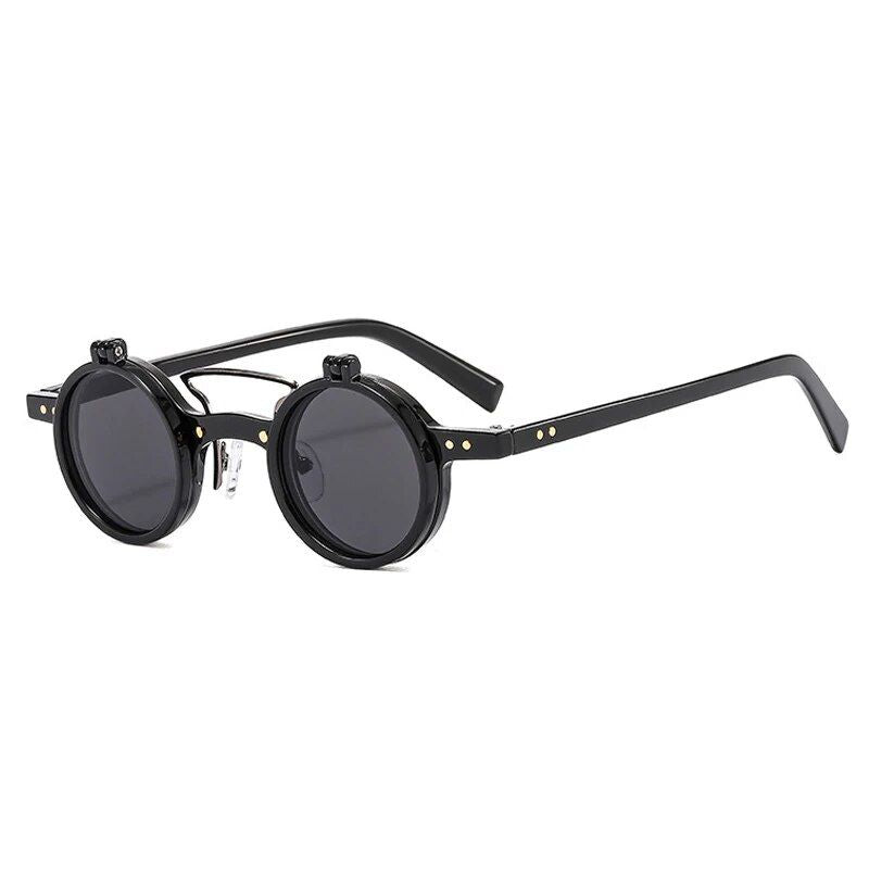 Chic Round Punk Sunglasses with Flip Lenses and UV400 Protection