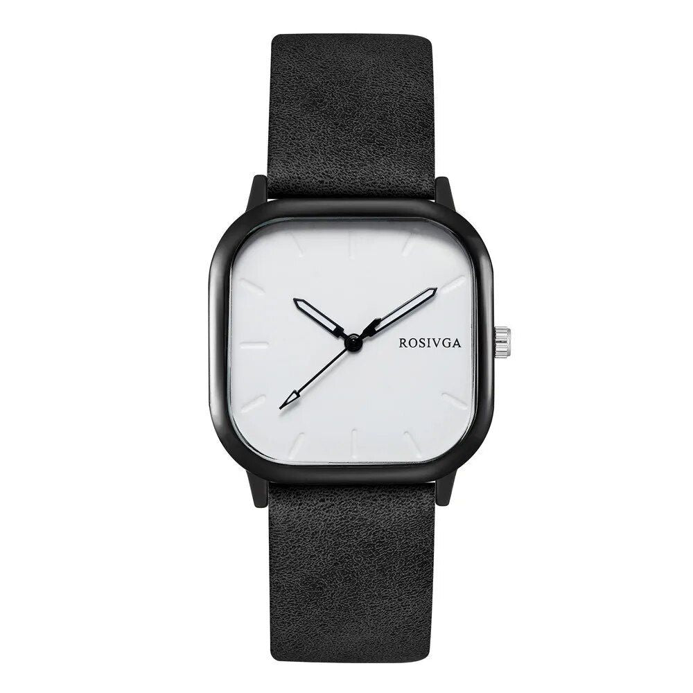 Elegant Square Dial Leather Strap Quartz Watch for Men and Women